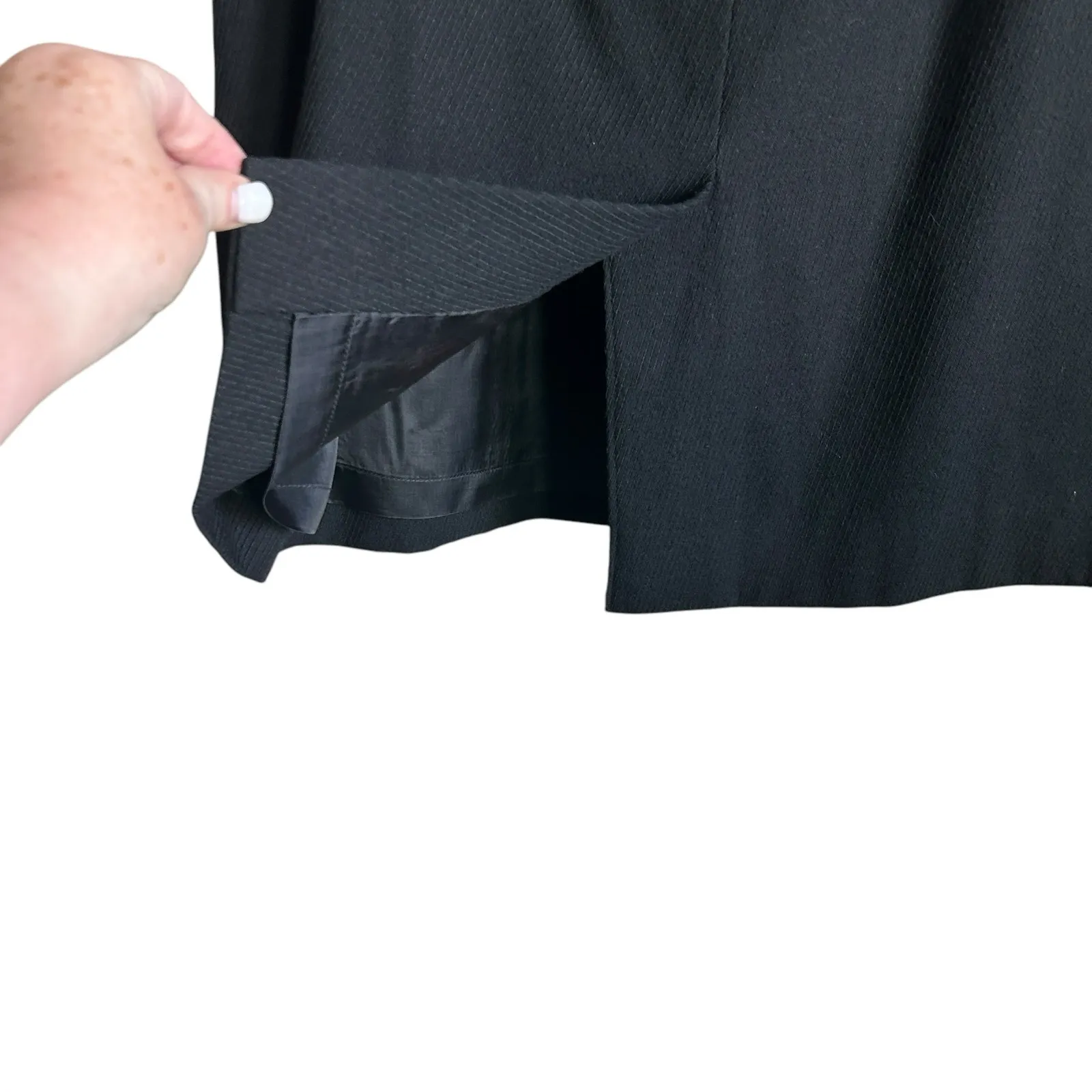 VTG USA Made Merina Wool Skirt Black Lined Midi Textured Classic 90s‎ Capsule Size undefined - Image 5