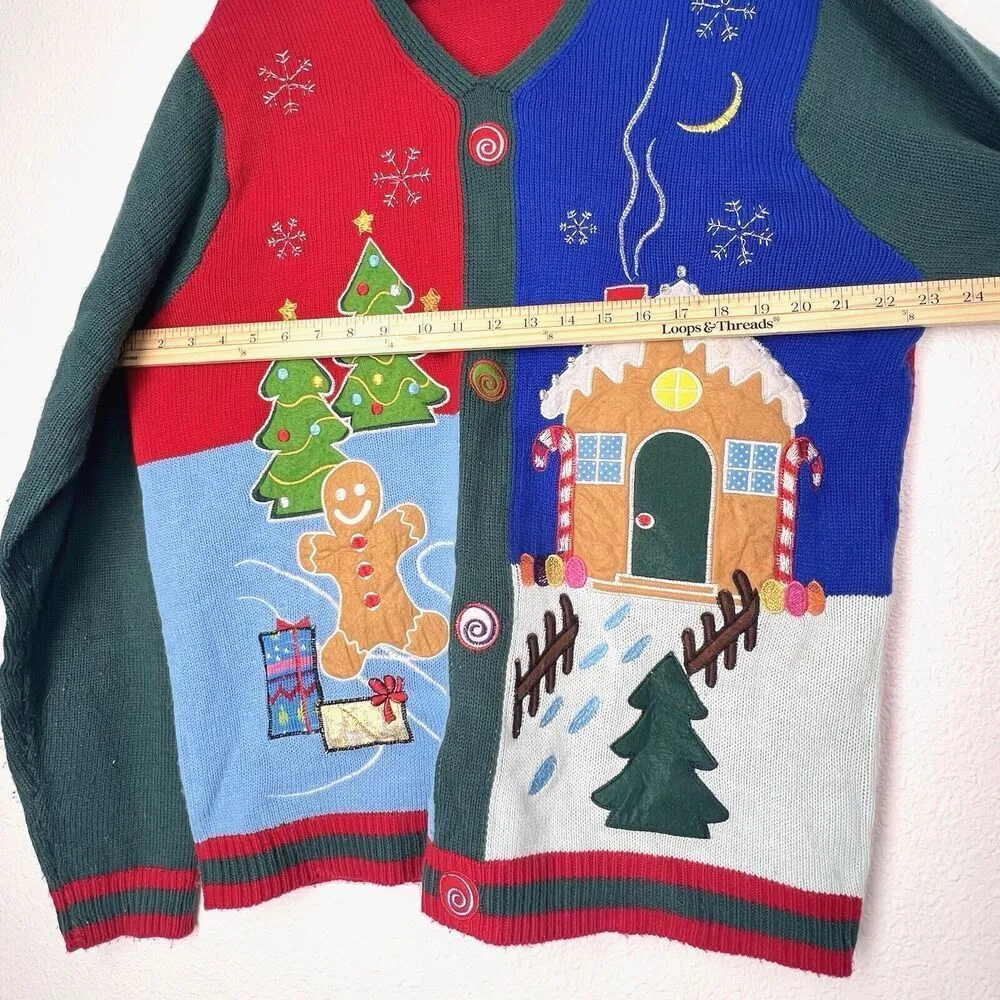 Ugly Christmas jolly sweater gingerbread cookie gift knitted snow multicolor L - Image 5