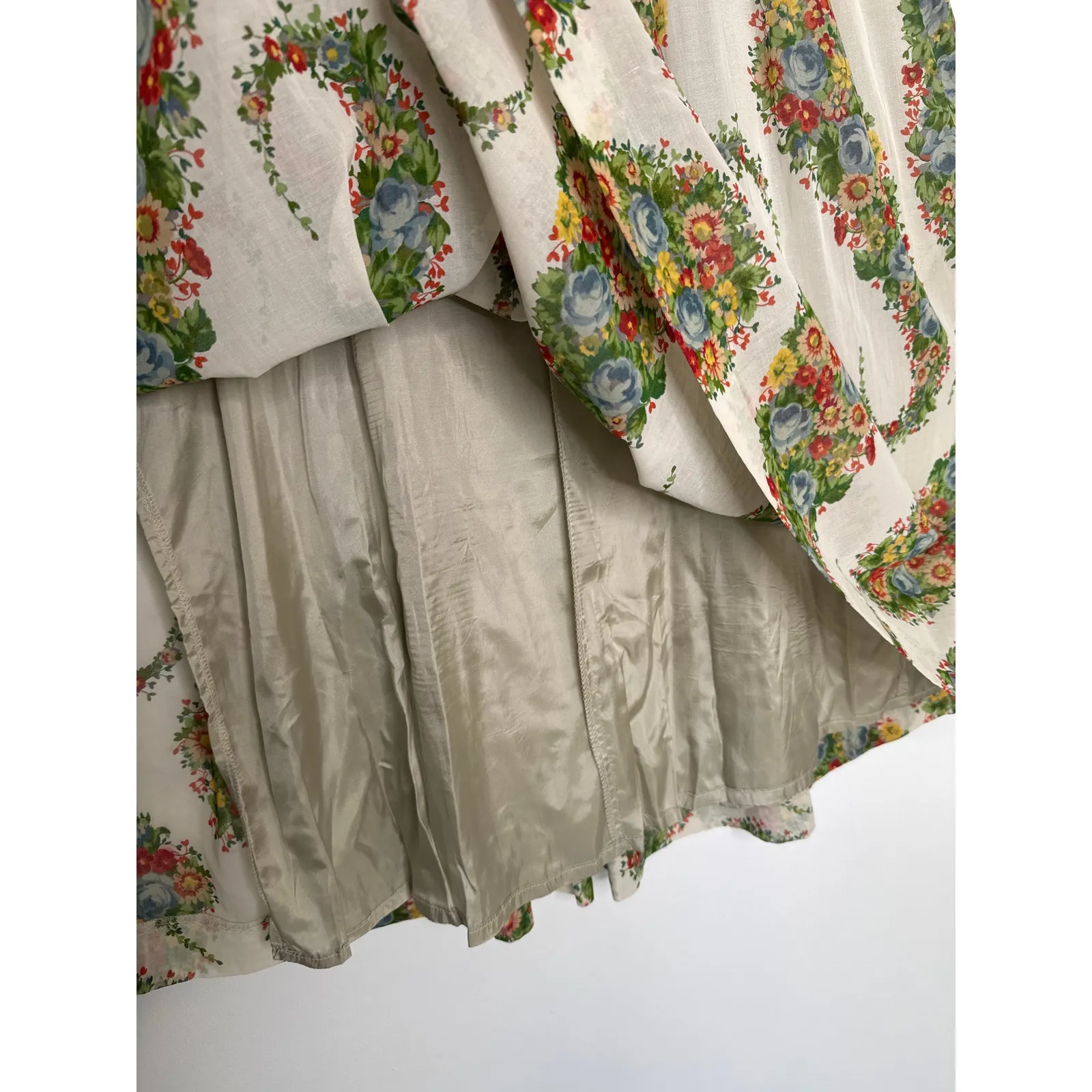 1980s Geiger Austria Floral Cotton Midi Skirt prairie folk retro Size 42 Medium White - Image 11