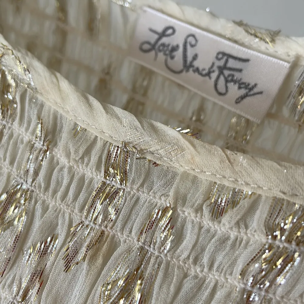 LoveShackFancy beautiful gold metallic shimmer silk smock blouse - Image 10