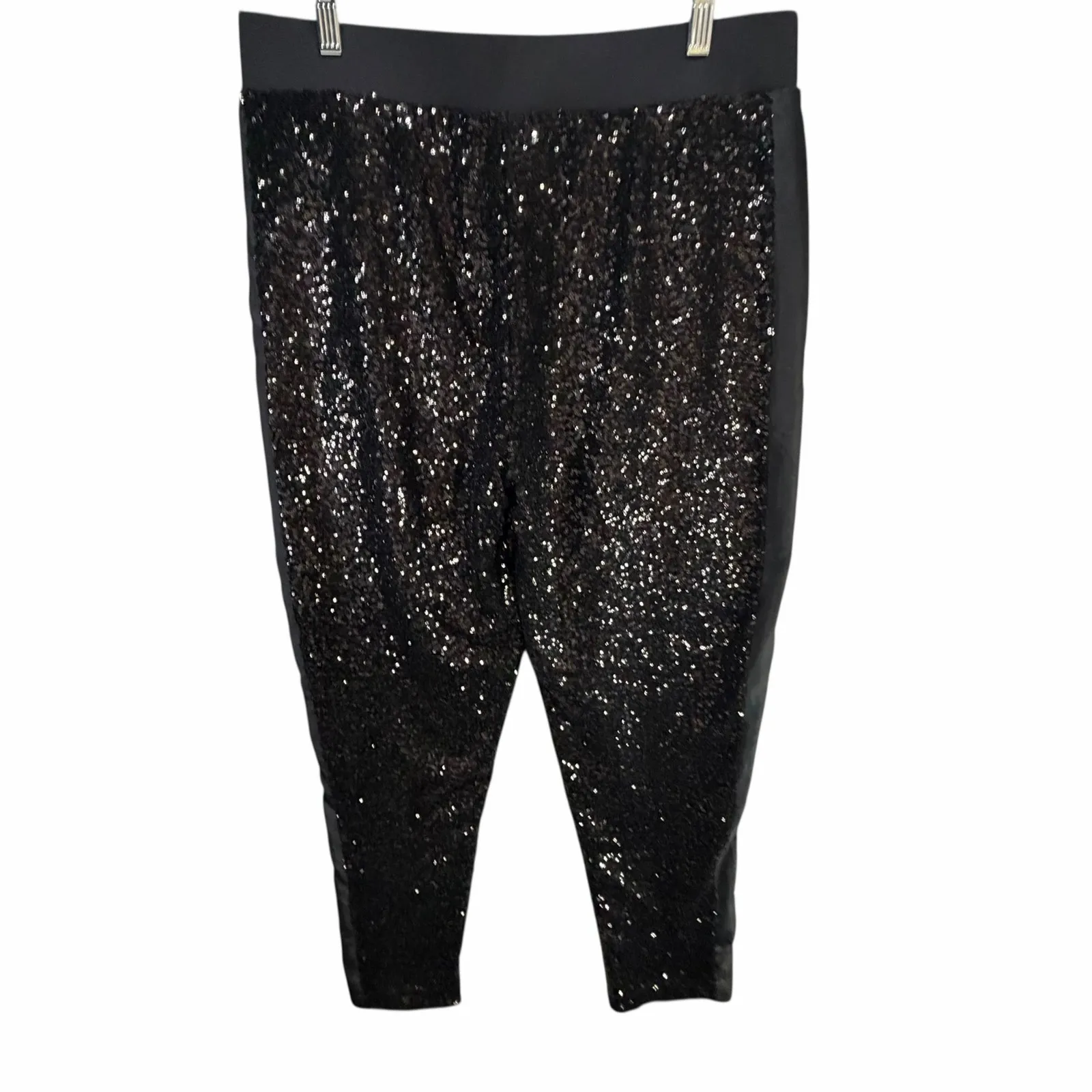 Victorias Secret Sport Pants Womens L Black Sequined Sparkly Glitter Dark Glam - Image 5