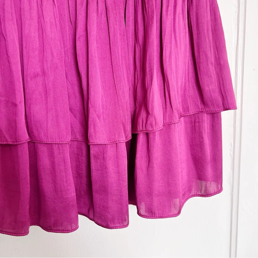 Current Air • Satin Layered Mini Skirt tiered ruffle Fuchsia Berry pink smocked - Image 6