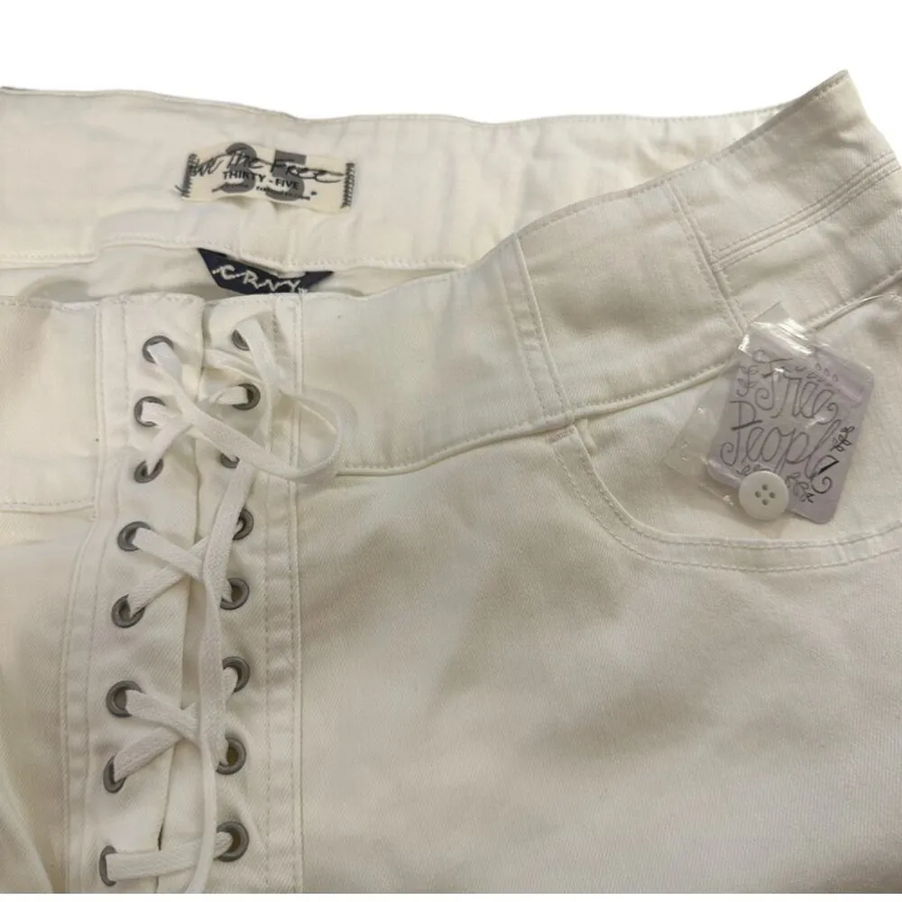 Free People CRVY High Rise Lace Up Skinny Jeans White Size 35 - Image 7