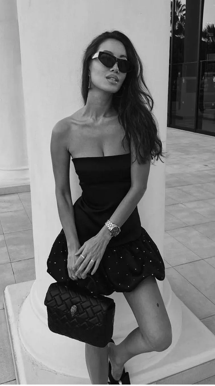 Zara mini dress strapless little black rhinestones balloon corset bodycon party  - Image 3