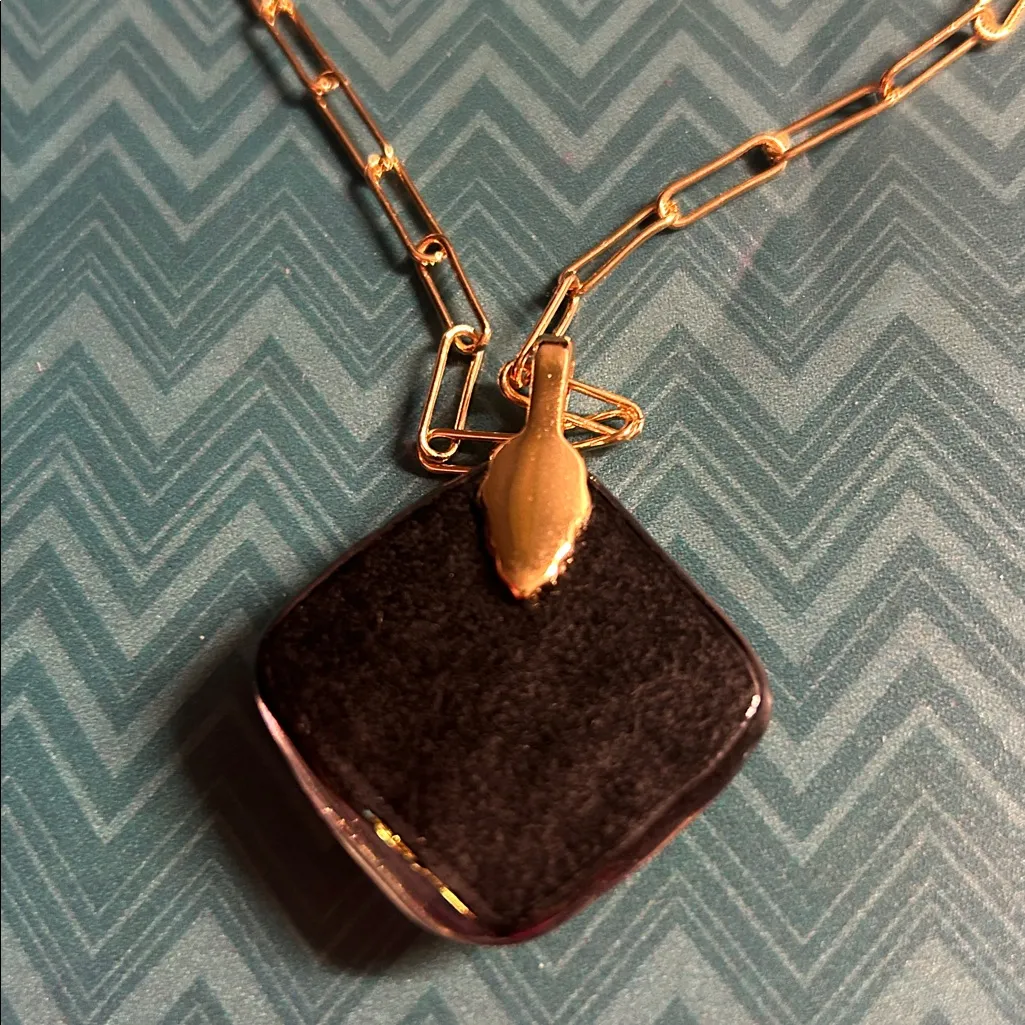 Gold Paperclip Chain with dichroic fused glass pendant. - Image 4