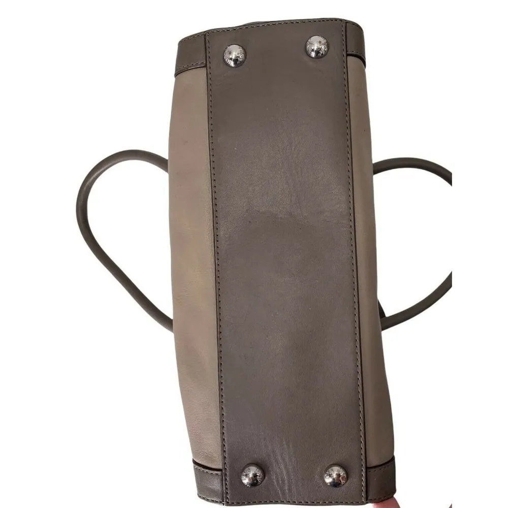 Michael Kors Taupe and Gray Leather Hamilton Silver Lock Satchel Large Handbag - Image 11