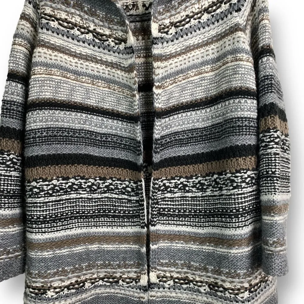 J. Jill Cardigan Sweater Wool Blend Fair Isle Nordic Striped Open Size Small - Image 4