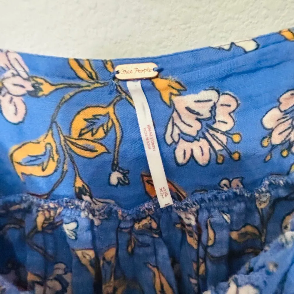 NEW Free People Nala Printed Babydoll Top Blue Oversize Ruched Top Size XS - Image 4