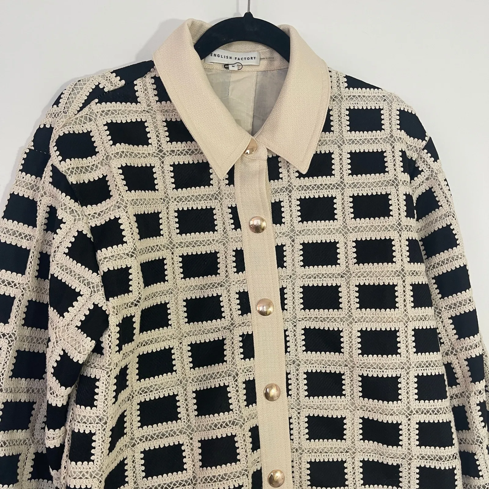 Anthropologie English Factory $210 Oversized Crochet Shirt Jacket Size Medium - Image 4