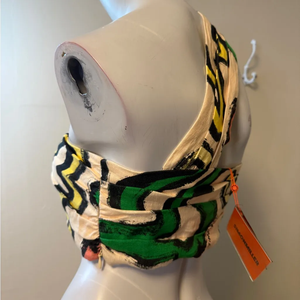 Simon Miller Lala Island Print Twist Linen Crop Top Sz 6 NWT Green - Image 9