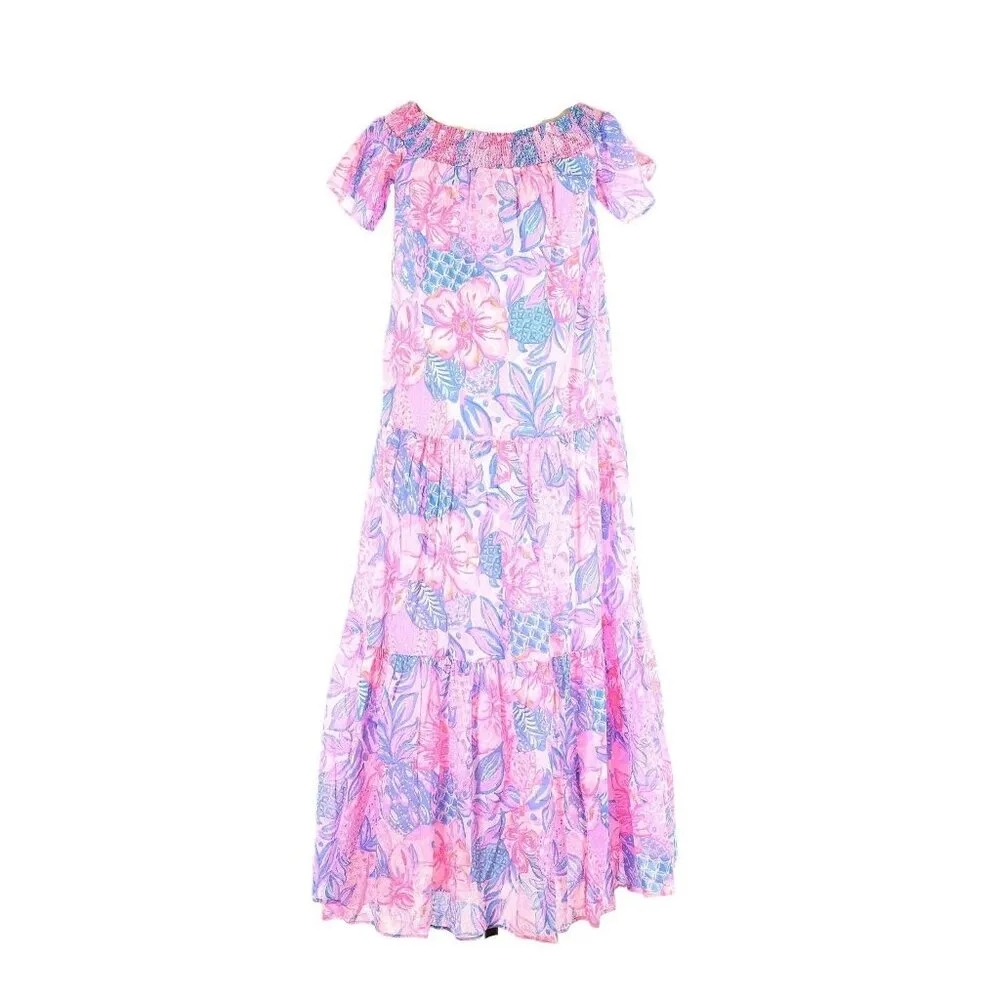 NWT Lilly Pulitzer Dezi Off-The-Shoulder Maxi in Pink Isle Snappy Turtle Dress S - Image 2