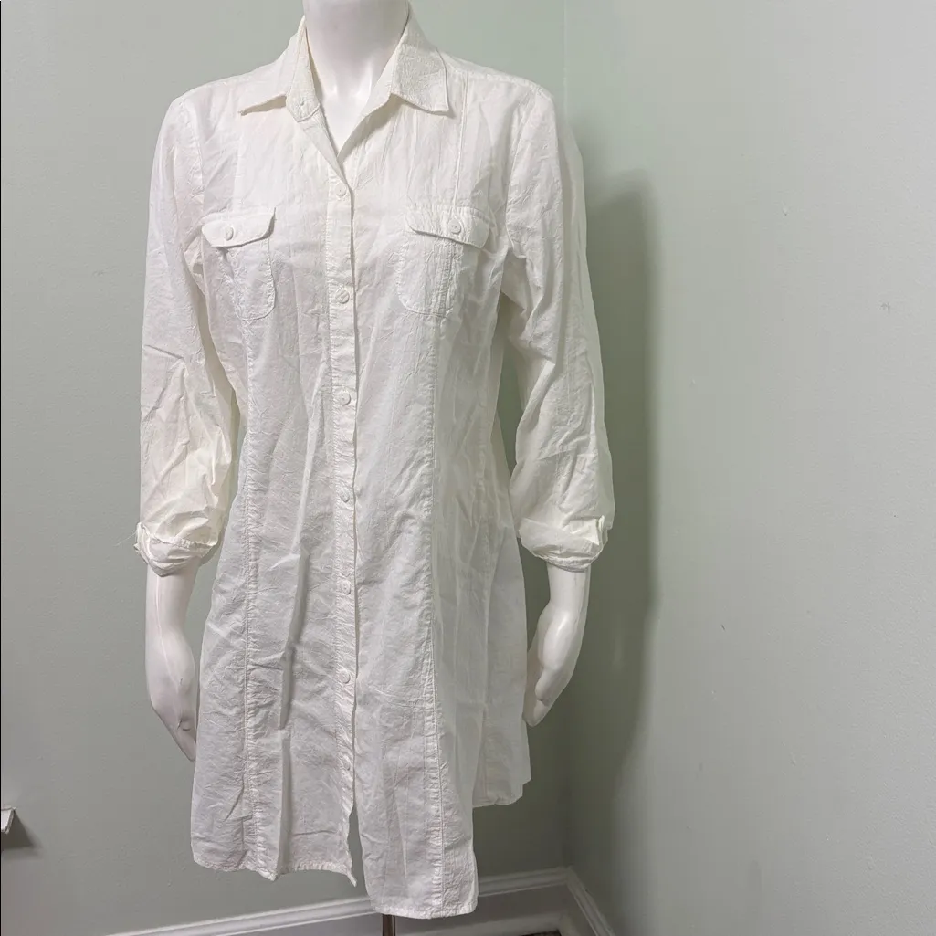 Tommy Bahama Crinkle Cotton Point Collar Long Roll-Tab Sleeve Boyfriend Shirt SM - Image 5