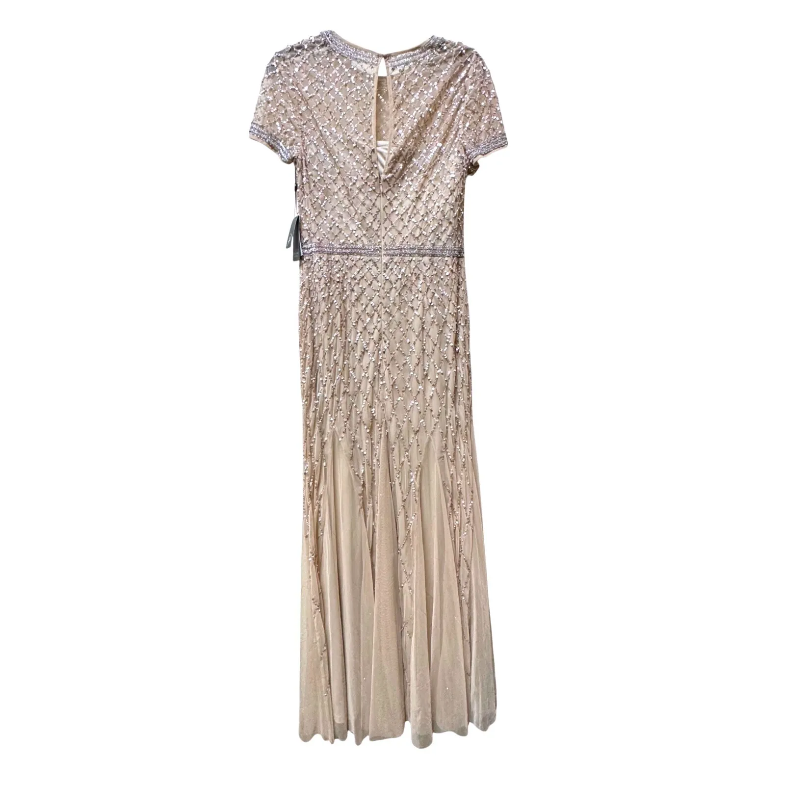 NWT Adrianna Papell Champagne Beaded Mermaid Gown Short Sleeve 10 - Image 6
