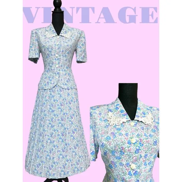 Vintage Fit n Flare secretary dress 70's does 50's Leslie Fay two piece - Image 2