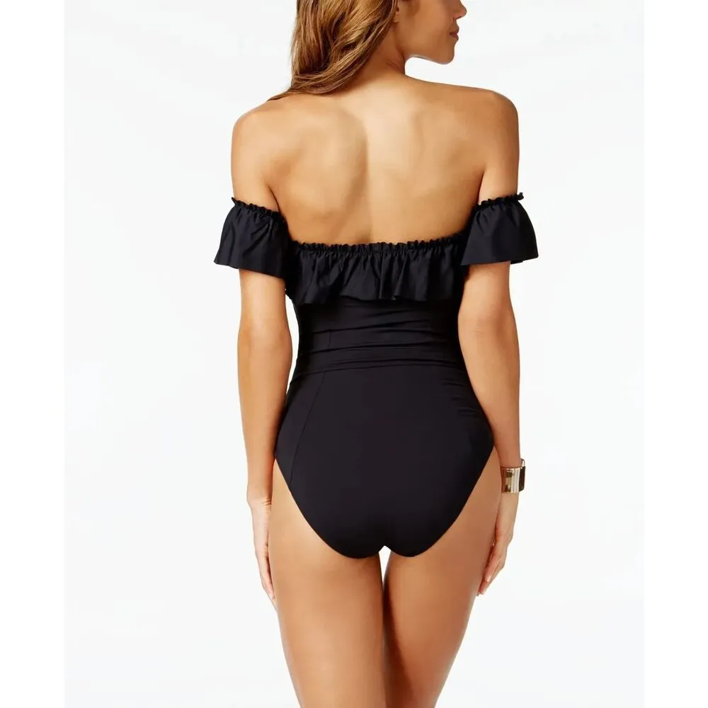 Bleu Rod Beattie Black Off Shoulder Coast to One-Piece Swimsuit Women's size 8 - Image 3