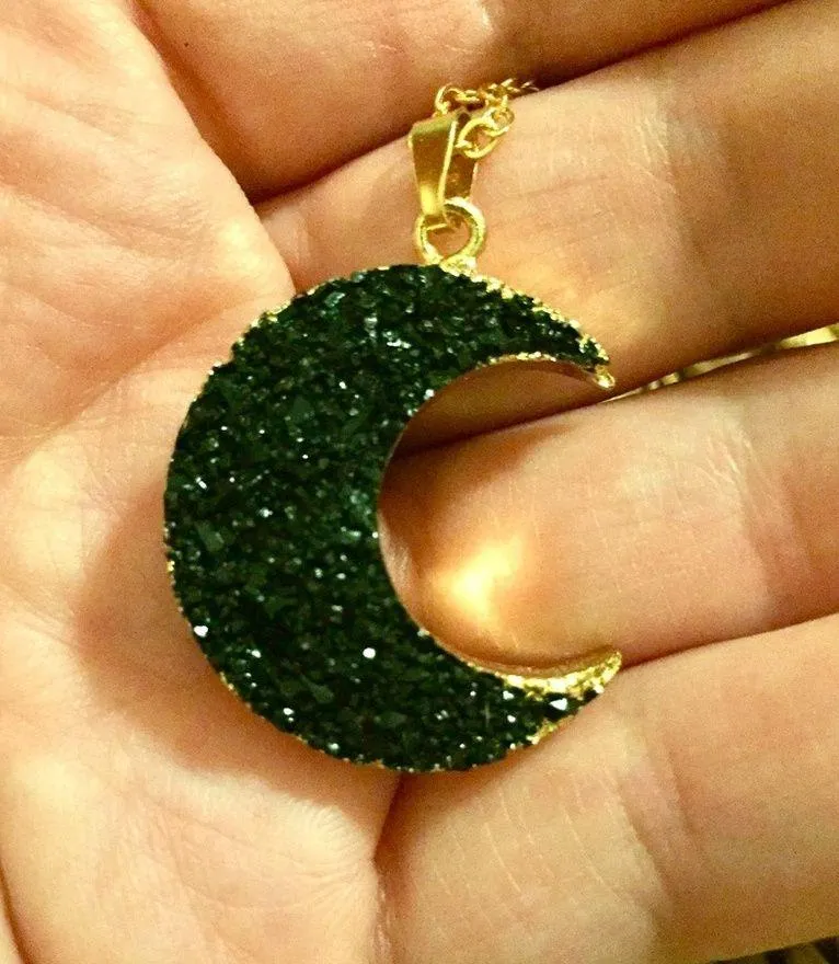 Crescent Moon Druzy Necklace Pendant Dainty New - Image 7