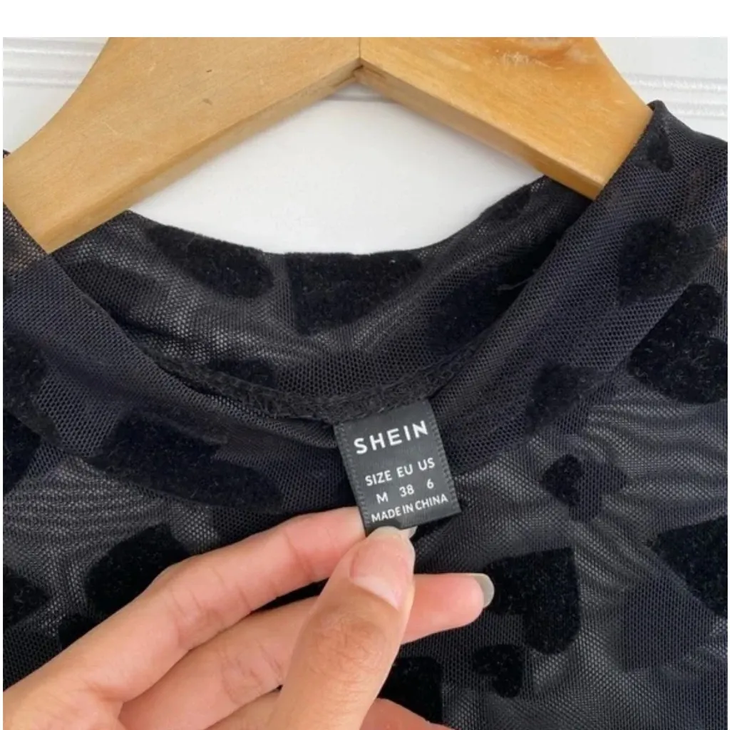SHEIN Black Heart Pattern Mesh Top - Image 2
