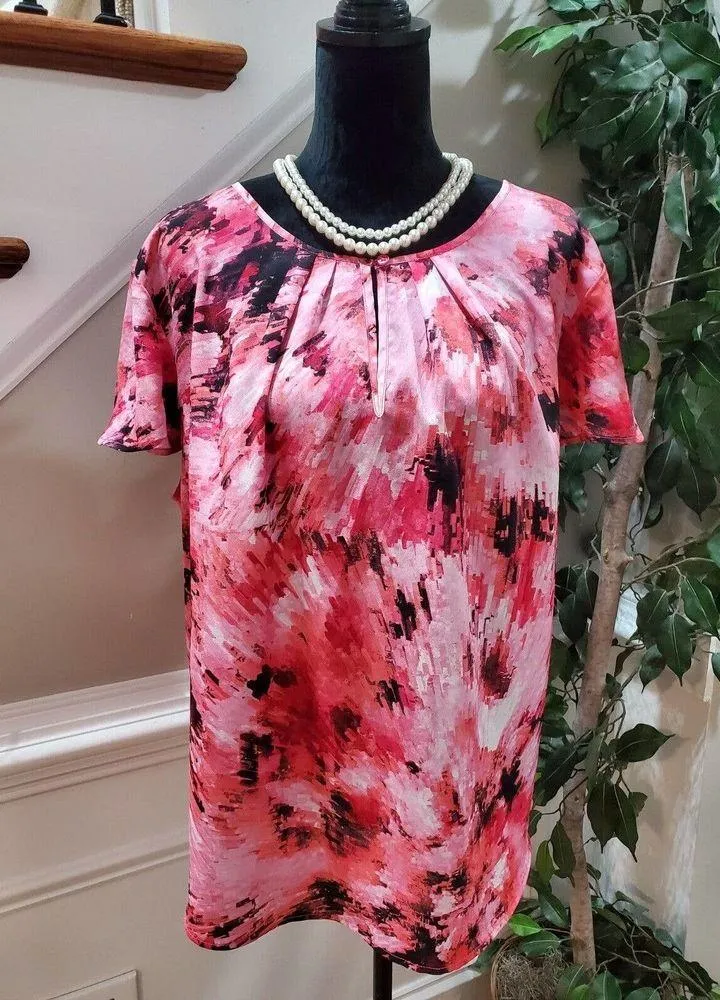 Milano Women's Pink Polyester Round Neck Short Sleeve Casual Top Blouse Size 2X - Image 10