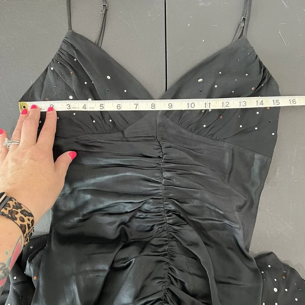 Vtg Betsey Johnson Evening Sz 6 Silk Dress Whimsigoth Tiered Bling Sexy Ruched - Image 13