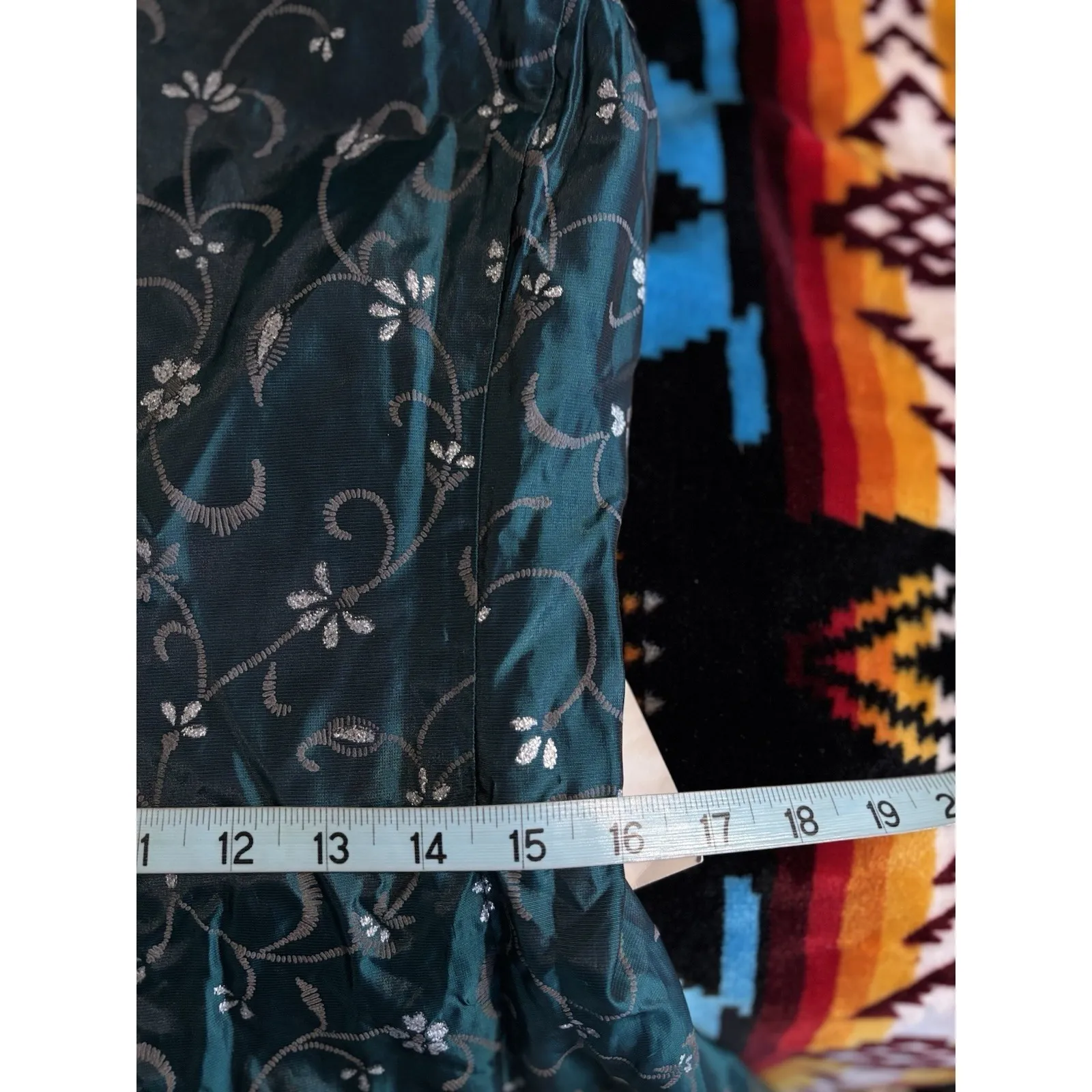 Night Way Green Embroidered Floral Taffeta Long Formal Dress NWT 12 One Shoulder - Image 11