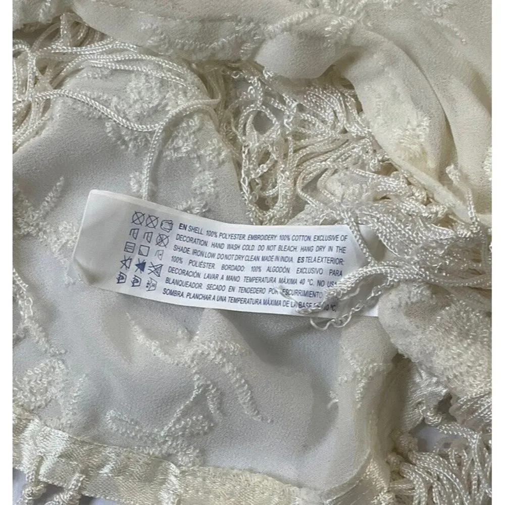 Forever 21 Women Sz Small Fringe Cream Sheer Top Summer Embroidered 18-696 - Image 6