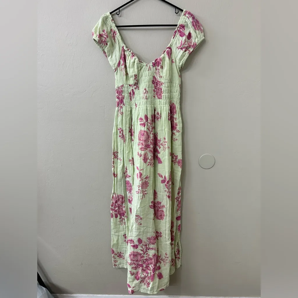 Free People Forget Me Not Maxi Dress Light Green And Pink Floral Sz S - Image 4