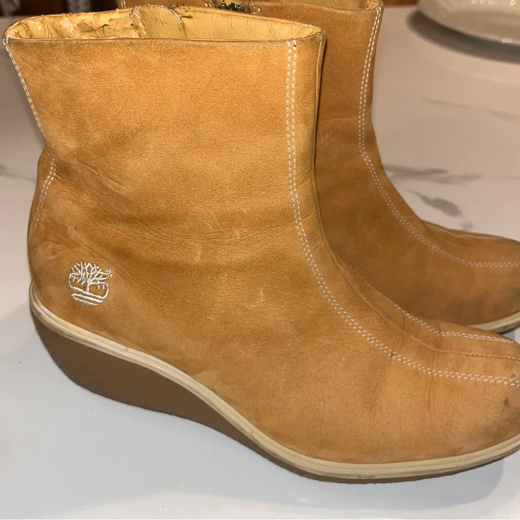 Timberland Genuine Leather Tan Wedge Boots 7.5 - Image 2