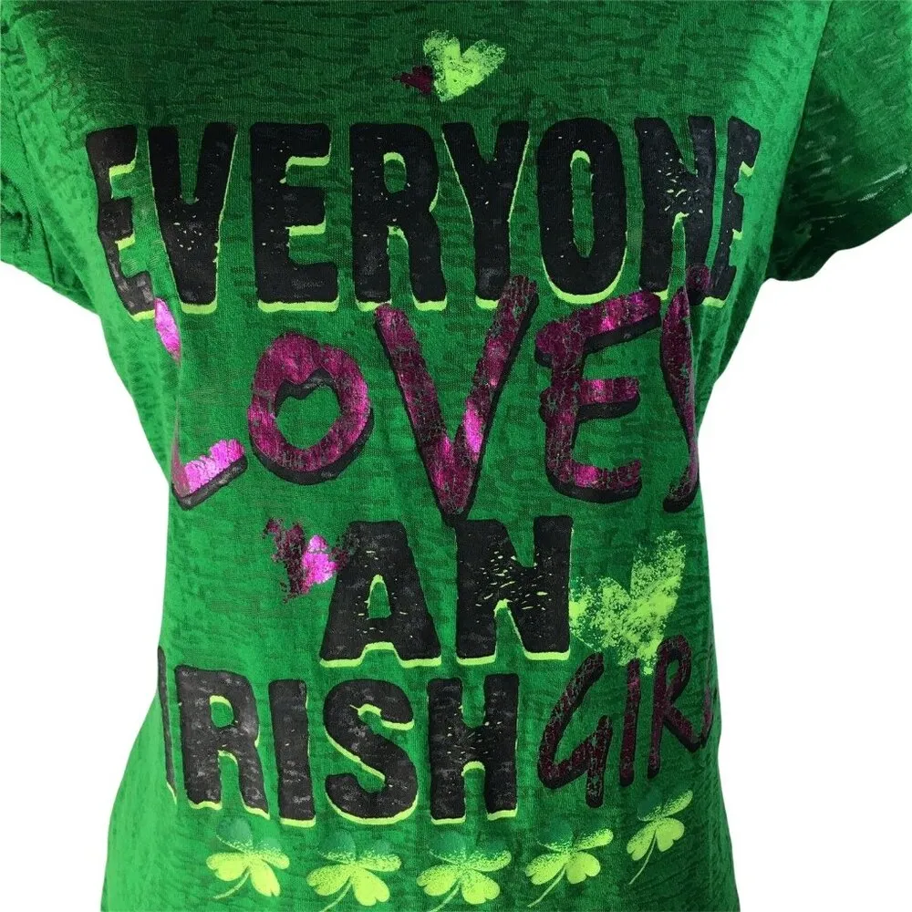 St Patrick Day T Shirt Womens Green Burnout Blouse Irish Girl Top Size L u Size L - Image 5