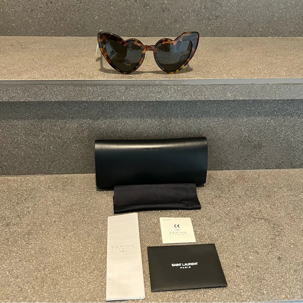 SAINT LAURENT 54MM Heart Shape Cat Eye Tortoise Sunglasses in HAVANA, NEW - Image 14