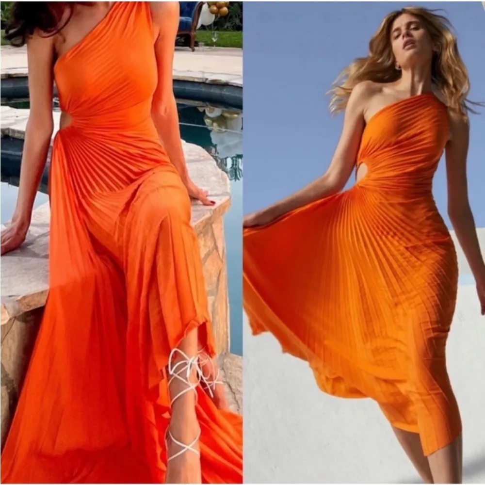 A.L.C. Delfina Plisse Satin Pleated Cutout Dress Citrus maxi dress NWT - Image 10