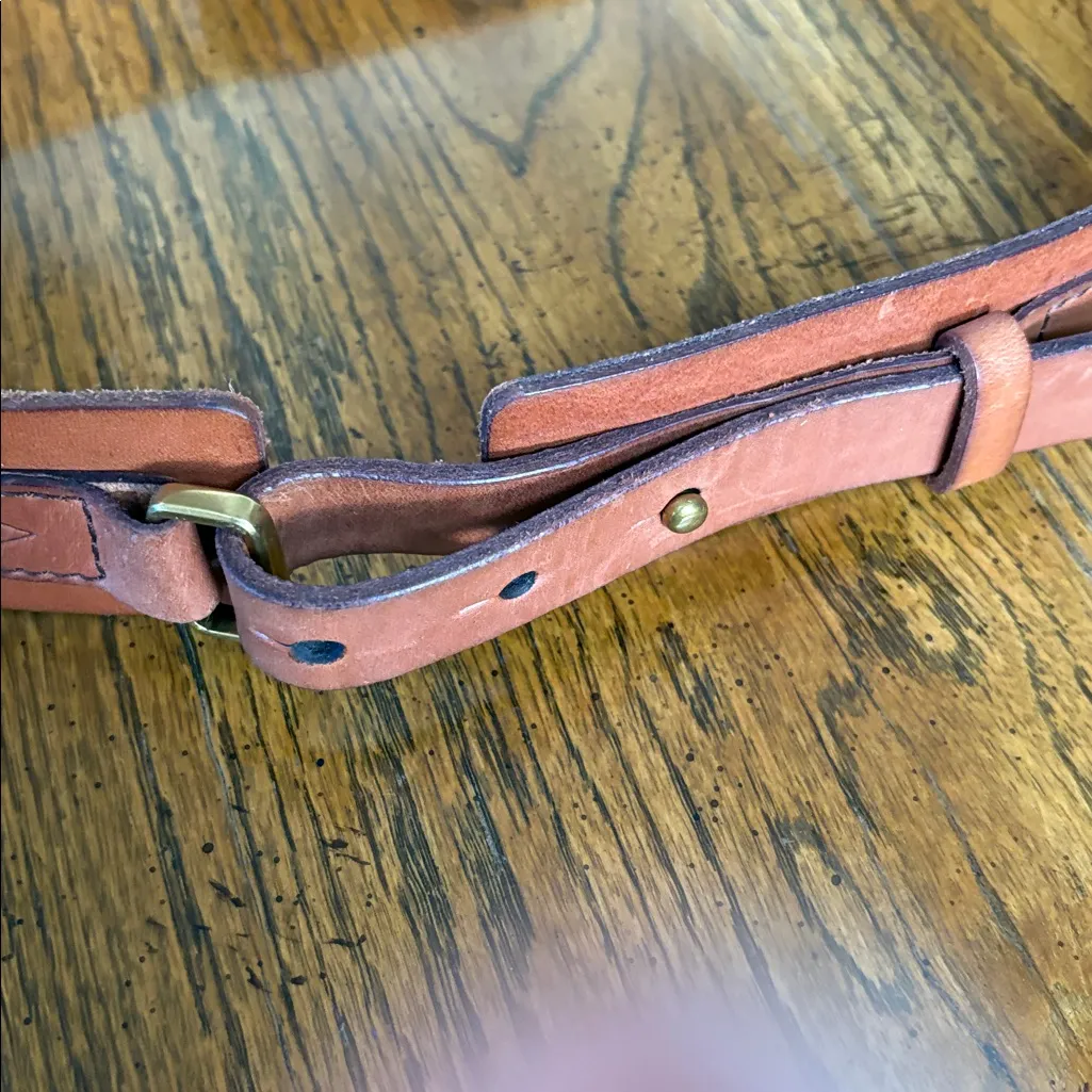 Fossil Tan Leather Belt with Brass Buckle - Image 6