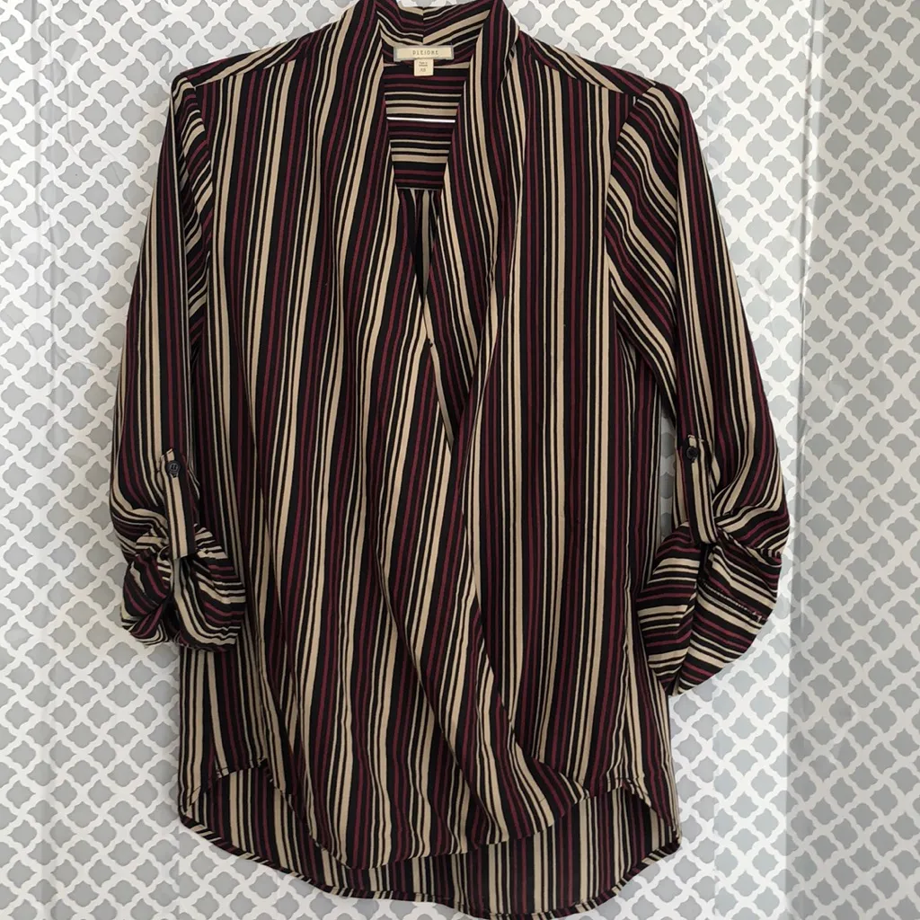 Pleione striped black tan red‎ blouse - Image 2