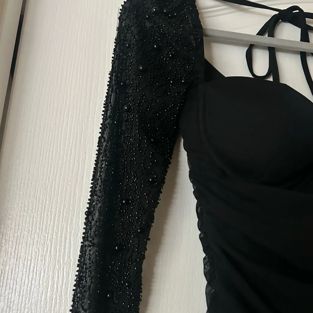 St Germain Embellished Long Sleeve Mini Dress in Black - Image 7