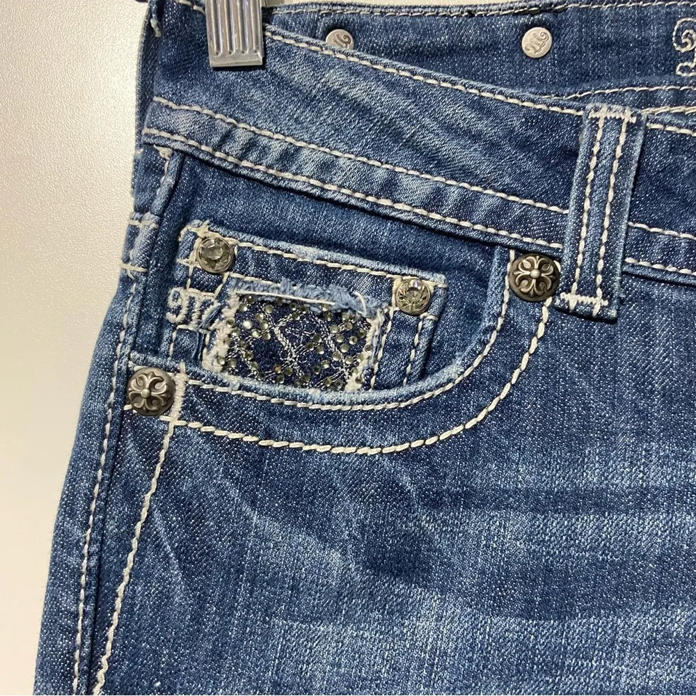 Miss Me Indigo Boot Cut Jeans Bedazzled Bling Gem Size 28 JP6015BR - Image 2