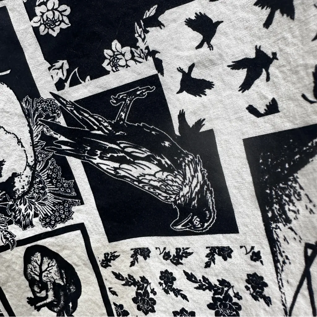 Thorn & Fable Gothic Patchwork MIDI Skirt Small Skull Raven Design Black - Image 11