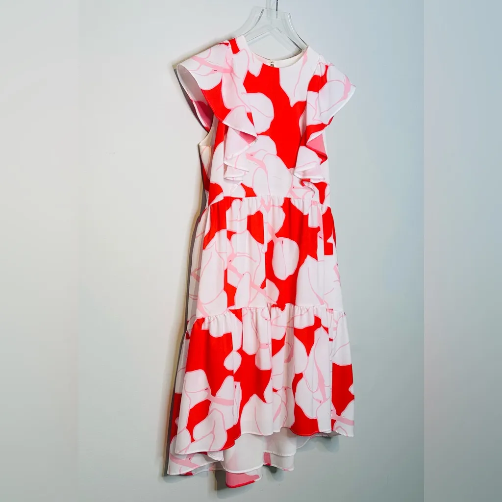 Crosby By Mollie Burch Floral Tiered Red White Pink Ruffle Dress Size XS - Image 3