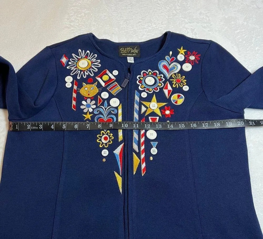 Vintage Bob Mackie Embroidered Cat Abstract Theme Zip Up Cardigan Size Medium - Image 7