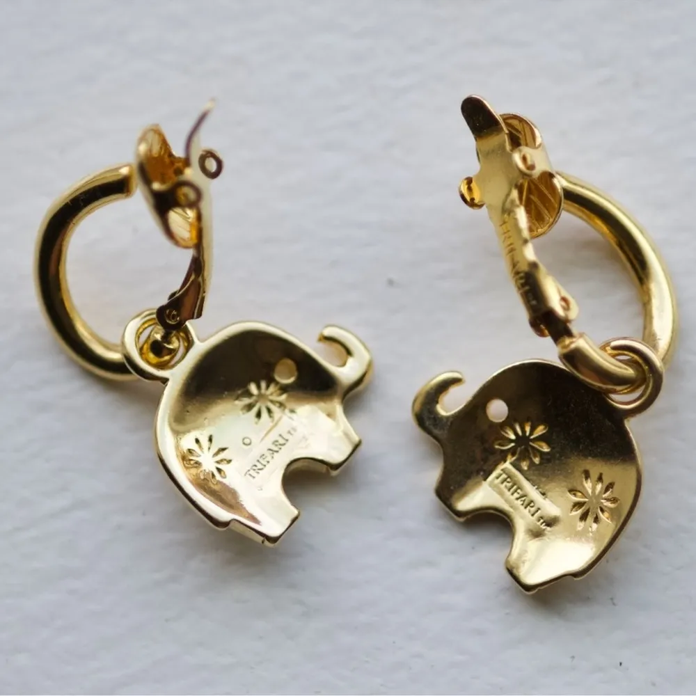 Gold Elephant Charm Earrings - Image 3