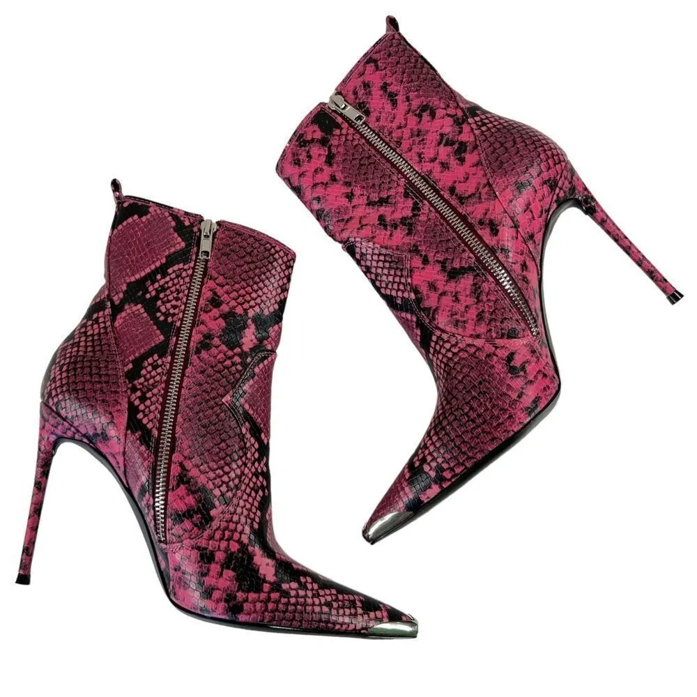 WINNIE HARLOW X SM (STEVE MADDEN) TINA PINK SNAKE PRINT STILETTO HEEL ANKLE BOOT Size 9 - Image 5