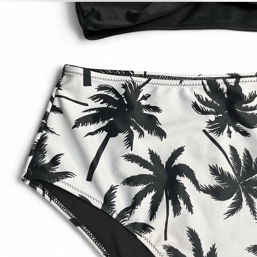 Black and White Palm Print Bikini Set - Image 4