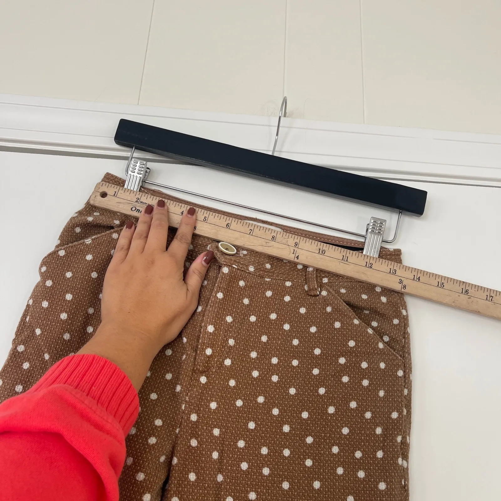 Anthropologie Essential Slim Polka Dot Brown Cotton Blend Pants Women's Size 0‎ - Image 7