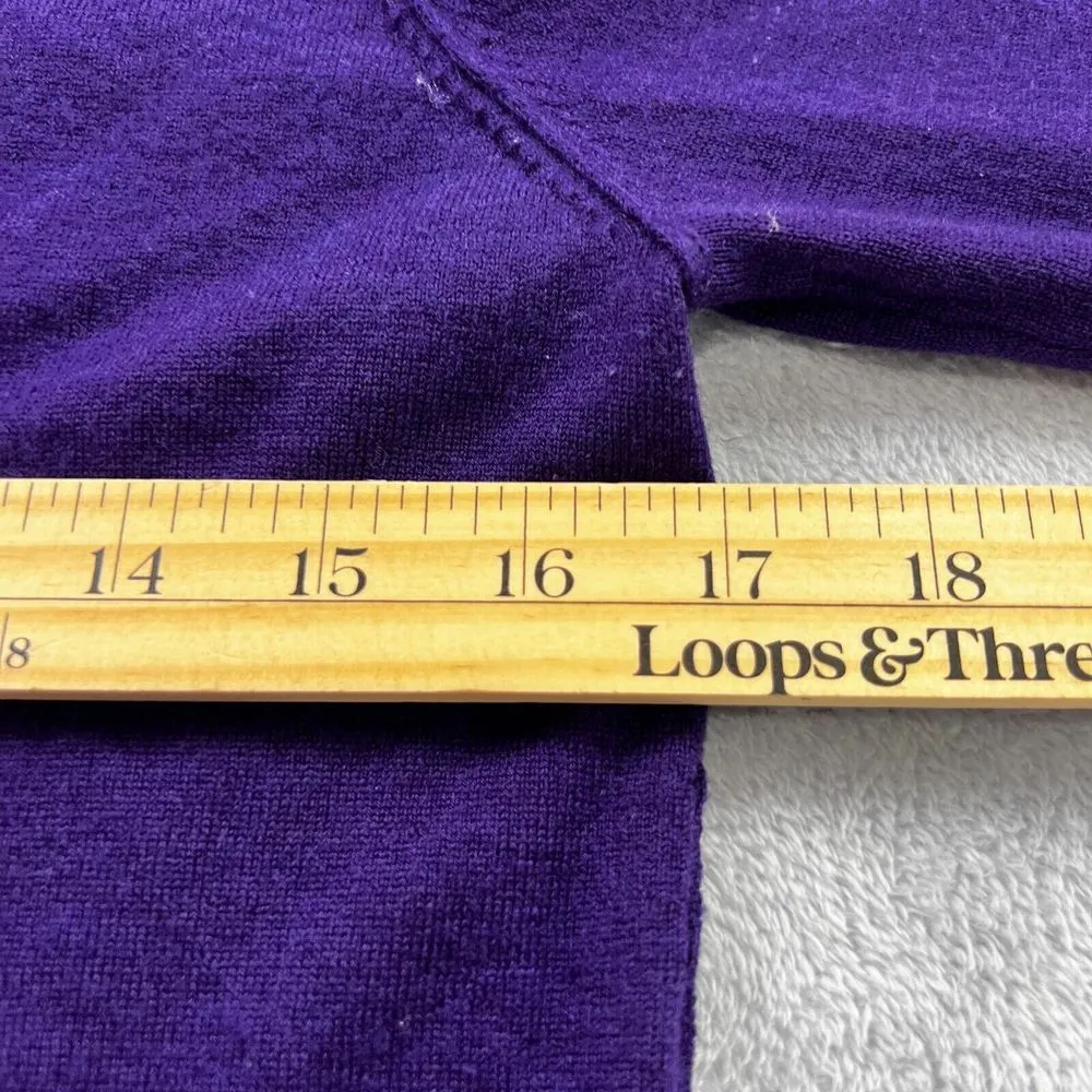 Halogen Cardigan Sweater Tight Knit 100% Merino Wool Womens Medium V-Neck Purple - Image 5