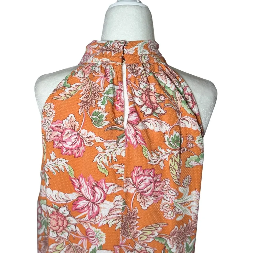 Rachel Roy Women's Multicolor Orange Floral Print Pleated Collar Tank Top Size M - Image 3