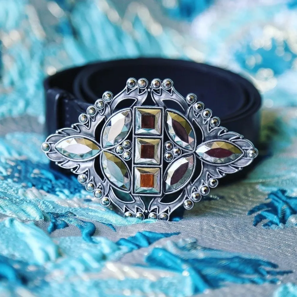 NWOT Contorno Paloma Black Faceted Stone Leather Belt Size Belt Large - Image 4