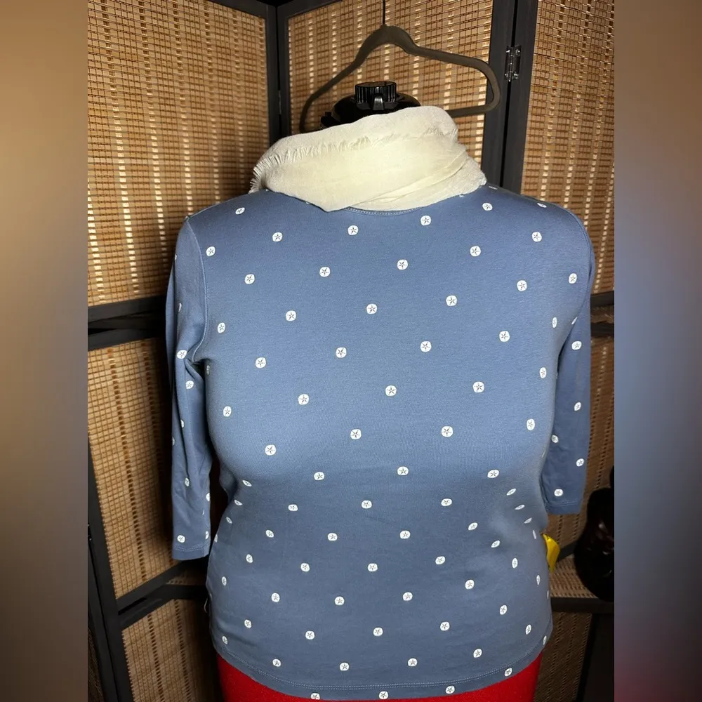 Christoper & Banks 3/4 Slv. Cornflower Bl. Tee with White Sand Dollar Print - Image 2