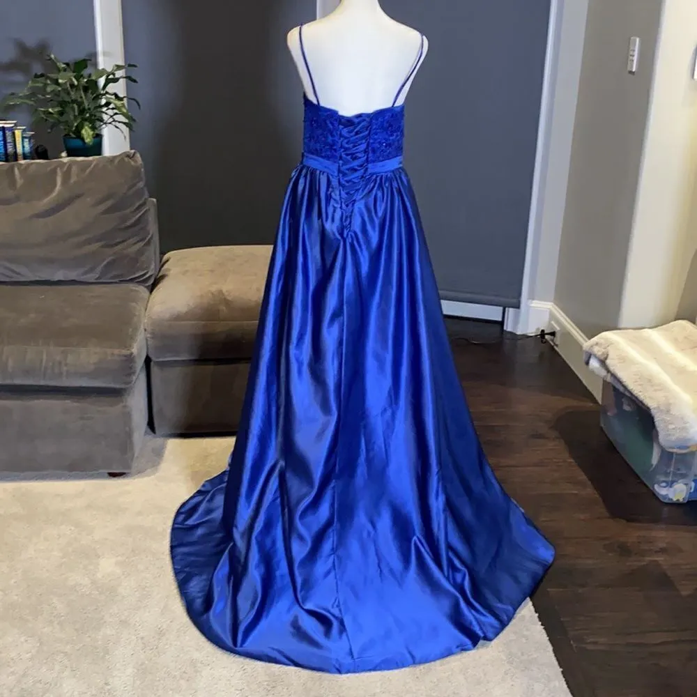 Women’s Spaghetti Strap Full Length Corset Back Party Prom Dress Size L *READ Blue Size L - Image 5