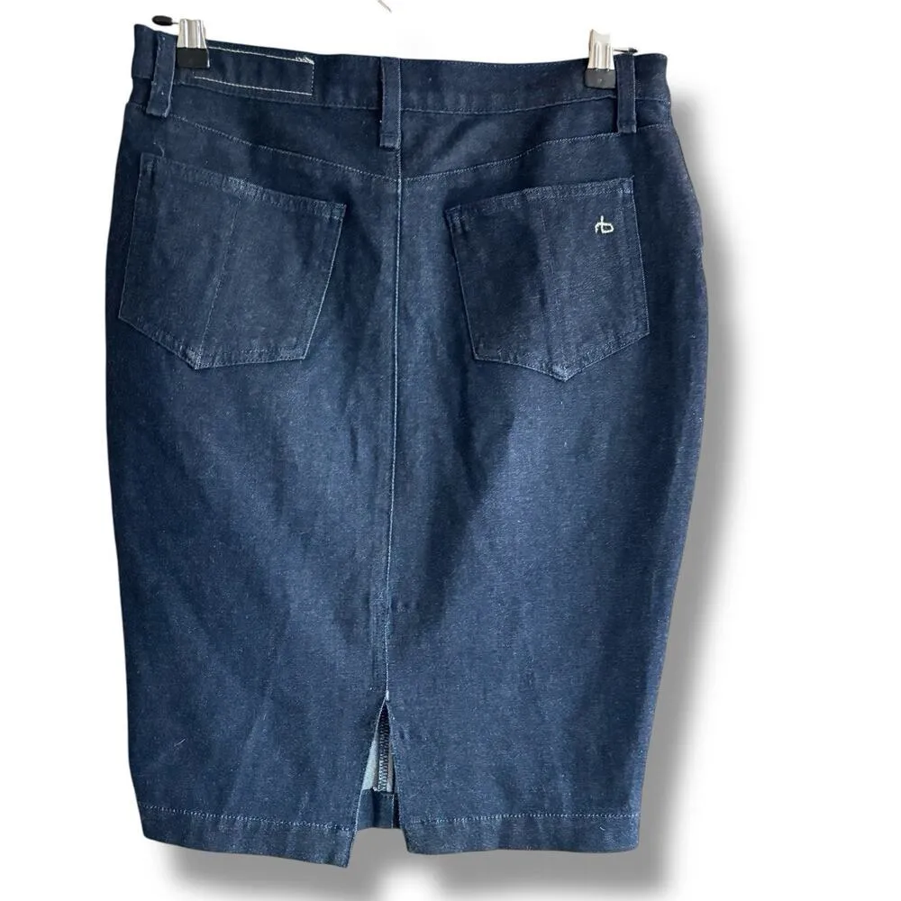 Rag Bone Size 26 Indigo Blue Stretchy Mini Denim Skirt Pencil - Made in USA - Image 7