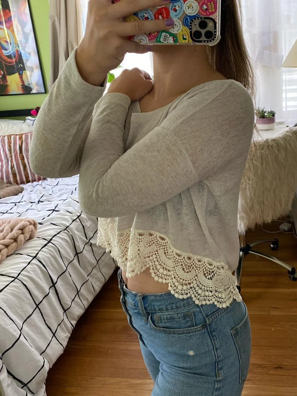 Abercrombie Lace Trim Cropped Sweater - Image 3