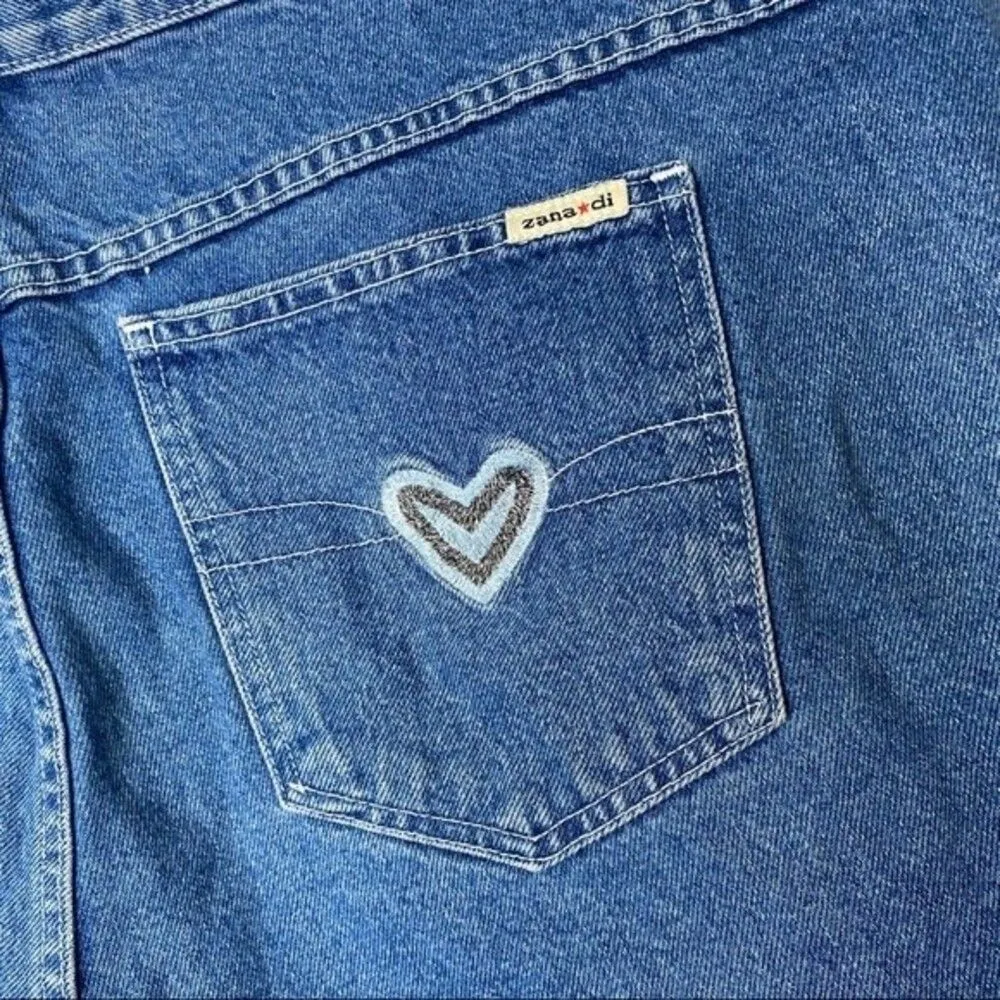 Vintage 90s 1990s 2000s y2k high waist jeans denim shorts 24 heart rhinestone - Image 5