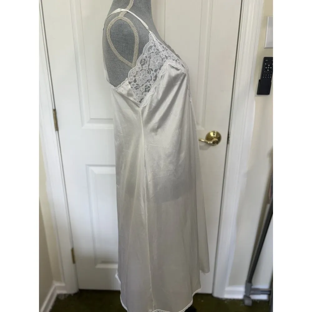 VTG 60s 70s Union Made White Nylon Lacy Slip Dress Size 36 Medium Bridal Wedding - Image 5